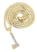 10K Yellow Gold Chain & Cz Axe Pendant | Appx. 13.8 Grams