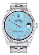 Diamond Rolex Watch | Fluted Bezel | 31MM | Baby Blue Diamond Dial | Jubilee Band