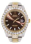 Diamond Iced Out Rolex Datejust 41 | 25 Carats Of Diamonds | Morocco Brown Diamond Dial | Two Tone | Oyster Band
