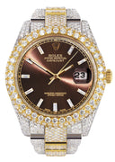 Diamond Iced Out Rolex Datejust 41 | 25 Carats Of Diamonds | Morocco Brown Dial | Two Tone | Two Row | Oyster Band