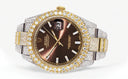 Womens Diamond Iced Out Rolex Datejust 41 | 25 Carats Of Diamonds | Morocco Brown Dial | Two Tone | Two Row | Oyster Band
