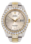 Diamond Iced Out Rolex Datejust 41 | 25 Carats Of Diamonds | Dawn Pink Diamond Dial | Two Tone | Oyster Band