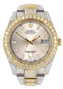 Womens Diamond Iced Out Rolex Datejust 41 | 25 Carats Of Diamonds | Custom Dawn Pink Dial | Two Tone | Two Row | Oyster Band