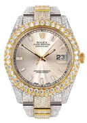 Diamond Iced Out Rolex Datejust 41 | 25 Carats Of Diamonds | Custom Dawn Pink Dial | Two Tone | Two Row | Oyster Band