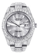 Diamond Iced Out Rolex Datejust 41 | 25 Carats Of Diamonds | Custom Silver Diamond Dial | Two Row | Oyster Band