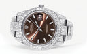 Diamond Iced Out Rolex Datejust 41 | 25 Carats Of Diamonds | Morocco Brown Dial | Two Row | Oyster Band