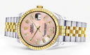 Diamond Gold Rolex Watch | Fluted Bezel | 31MM | Pink Mother of Pearl Diamond Dial | Jubilee Band