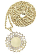 10K Yellow Gold Chain & Cz Baguette Round Picture Pendant | Appx. 25 Grams