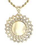 10K Yellow Gold Chain & Cz Baguette Round Picture Pendant | Appx. 25 Grams