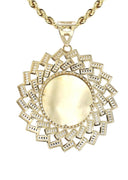 10K Yellow Gold Chain & Cz Baguette Round Picture Pendant | Appx. 25 Grams