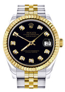 Diamond Gold Rolex Watch | Fluted Bezel | 31MM | Black Diamond Dial | Jubilee Band