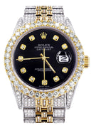 Iced Out Rolex Datejust 36 MM | Two Tone | 10 Carats of Diamonds | Black Diamond Dial
