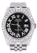 Iced Out Rolex Datejust 36 MM | Stainless Steel | 10 Carats of Diamonds | Black Roman Diamond Dial | Jubilee Band