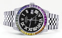 Diamond Gold Rolex Watch For Men 16200 | 36Mm | Rainbow Sapphire Bezel | Black Roman Numeral Dial | Jubilee Band