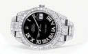 Womens Diamond Iced Out Rolex Datejust 41 | 25 Carats Of Diamonds | Custom Black Roman Numeral Diamond Dial | Two Row | Oyster Band