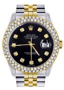 Diamond Gold Rolex Watch For Women 16233 | 36Mm | Black Dial | Two Row 4.25 Carat Bezel | Jubilee Band
