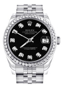 Diamond Rolex Watch | Diamond Bezel | 31MM | Black Diamond Dial | Jubilee Band