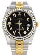 New Style | Hidden Clasp | Gold & Steel Rolex Datejust Watch | 36Mm | Black Arabic Diamond Dial | Jubilee Band