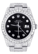 Iced Out Rolex Datejust 36 MM | Stainless Steel | 16.5 Carats of Diamonds | Black Dial | Jubilee Band | Model 116200