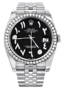 New Style | Hidden Clasp | Diamond Rolex Datejust Watch | 36Mm | Black Arabic Diamond Dial | Jubilee Band