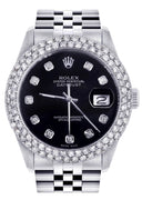 Womens Rolex Datejust Watch 16200 | 36Mm | Black Dial | Two Row 4.25 Carat Bezel | Jubilee Band