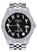 Womens Rolex Datejust Watch 16200 | 36Mm | Black Arabic Diamond Dial | Two Row 4.25 Carat Bezel | Jubilee Band
