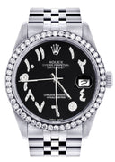 Diamond Mens Rolex Datejust Watch 16200 | 36Mm | Black Arabic Diamond Dial | Jubilee Band