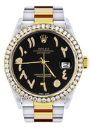 Gold & Steel Rolex Datejust Watch 16233 for Men | 36Mm | Black Arabic Diamond Dial | Oyster Band