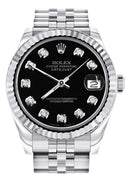 Diamond Rolex Watch | Fluted Bezel | 31MM | Black Diamond Dial | Jubilee Band