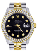 Diamond Gold Rolex Watch For Men 16233 | 36Mm | Black Dial | Two Row 4.25 Carat Bezel | Jubilee Band