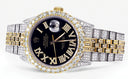 Iced Out Rolex Datejust 36 MM | Two Tone | 10 Carats of Diamonds | Black Roman Diamond Dial