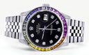 Diamond Gold Rolex Watch For Men 16200 | 36Mm | Rainbow Sapphire Bezel | Black Dial | Jubilee Band
