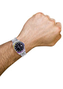 Diamond Gold Rolex Watch For Men 16200 | 36Mm | Rainbow Sapphire Bezel | Black Dial | Jubilee Band