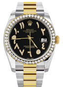 New Style | Gold & Steel Rolex Datejust Watch | 36Mm | Black Arabic Diamond Dial | Oyster Band