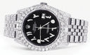 Iced Out Rolex Datejust 36 MM | Stainless Steel | 10 Carats of Diamonds | Black Arabic Diamond Dial | Jubilee Band