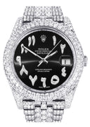 Diamond Iced Out Rolex Datejust 41 | 25 Carats Of Diamonds | Custom Black Arabic Numeral Diamond Dial | Two Row | Jubilee Band