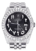 Iced Out Rolex Datejust 36 MM | Stainless Steel | 16.5 Carats of Diamonds | Graphite Arabic Diamond Dial | Jubilee Band | Model 116200