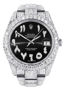 Diamond Iced Out Rolex Datejust 41 | 25 Carats Of Diamonds | Custom Black Arabic Numeral Diamond Dial | Two Row | Oyster Band