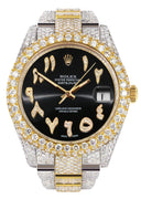 Diamond Iced Out Rolex Datejust 41 | 25 Carats Of Diamonds | Custom Black Arabic Numeral Diamond Dial | Two Tone | Two Row | Oyster Band