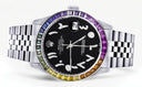 Diamond Gold Rolex Watch For Men 16200 | 36Mm | Rainbow Sapphire Bezel | Black Arabic Numeral Dial | Jubilee Band