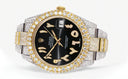 Diamond Iced Out Rolex Datejust 41 | 25 Carats Of Diamonds | Custom Black Arabic Numeral Diamond Dial | Two Tone | Two Row | Oyster Band