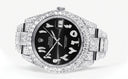 Womens Diamond Iced Out Rolex Datejust 41 | 25 Carats Of Diamonds | Custom Black Arabic Numeral Diamond Dial | Two Row | Oyster Band