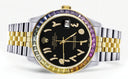 Diamond Gold Rolex Watch For Men 16233 | 36Mm | Rainbow Sapphire Bezel | Diamond Black Arabic Numeral Dial | Jubilee Band