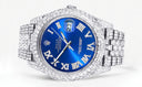 Diamond Iced Out Rolex Datejust 41 | 25 Carats Of Diamonds | Custom Blue Roman Numeral Diamond Dial | Two Row | Jubilee Band