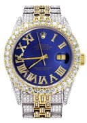 Iced Out Rolex Datejust 36 MM | Two Tone | 10 Carats of Diamonds | Blue Roman Diamond Dial