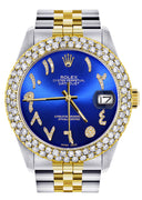 Diamond Gold Rolex Watch For Women 16233 | 36Mm | Blue Arabic Diamond Dial | Two Row 4.25 Carat Bezel | Jubilee Band