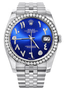 New Style | Hidden Clasp | Diamond Rolex Datejust Watch | 36Mm | Royal Blue Arabic Diamond Dial | Jubilee Band
