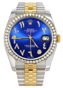 New Style | Hidden Clasp | Gold & Steel Rolex Datejust Watch | 36Mm | Royal Blue Arabic Diamond Dial | Jubilee Band