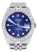 Iced Out Rolex Datejust 36 MM | Stainless Steel | 16.5 Carats of Diamonds | Blue Diamond Dial | Jubilee Band | Model 116200