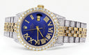 Iced Out Rolex Datejust 36 MM | Two Tone | 10 Carats of Diamonds | Blue Roman Diamond Dial
